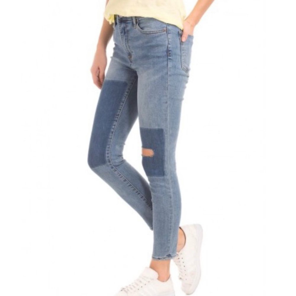 🟣 GAP Size 30 Regular Color Block Distressed Skinny Super High Rise Jean - Picture 2 of 11